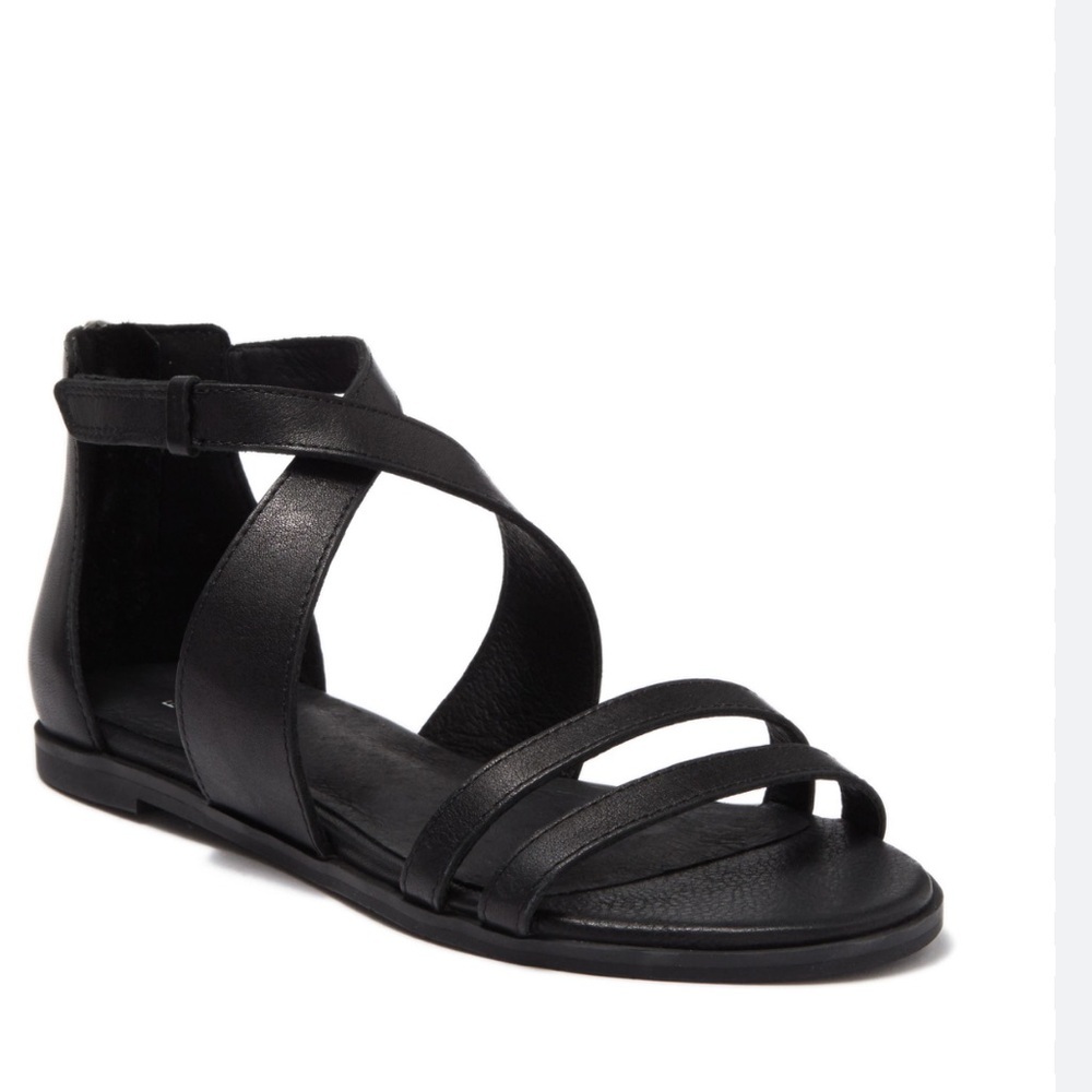 Eileen Fisher CICI Black Leather Strappy Zip Back Sandals Size 6 Summer